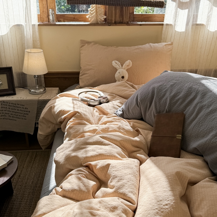 91家纺网 家纺一手货源 找家纺 港岛妹妹 2026新款云感纱混搭纯色双拼四件套 混搭 海盐灰咖