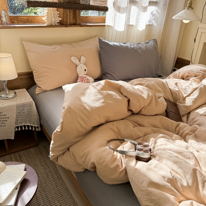 91家纺网 家纺一手货源 找家纺 港岛妹妹 2026新款云感纱混搭纯色双拼四件套 混搭 海盐灰咖