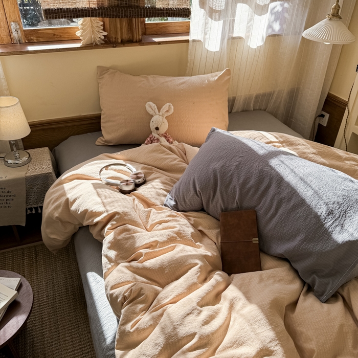 91家纺网 家纺一手货源 找家纺 港岛妹妹 2026新款云感纱混搭纯色双拼四件套 混搭 海盐灰咖