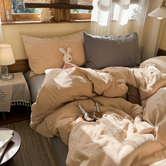 91家纺网 家纺一手货源 找家纺 港岛妹妹 2026新款云感纱混搭纯色双拼四件套 混搭 海盐灰咖