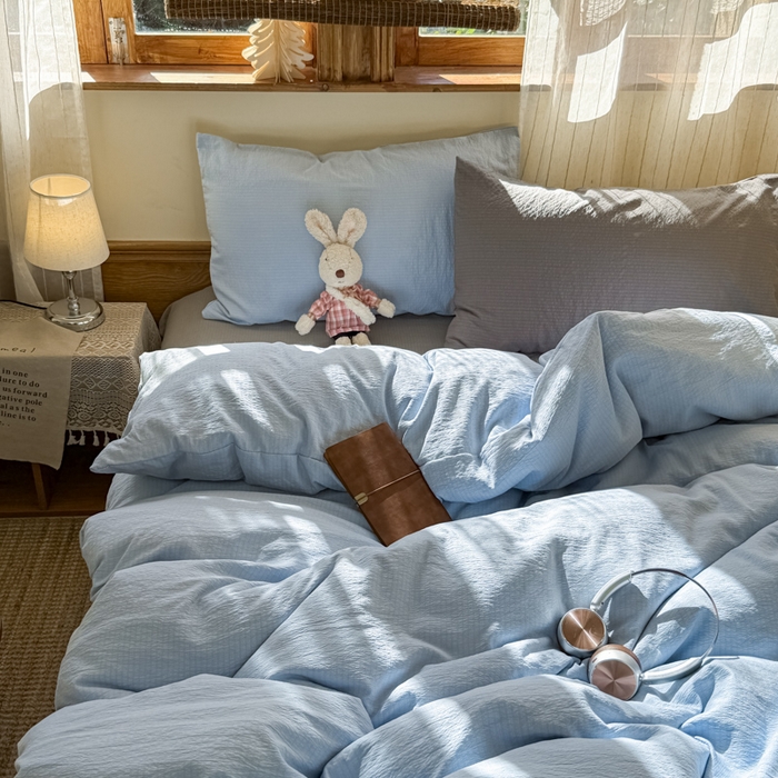 港岛妹妹 2026新款云感纱混搭纯色双拼四件套 混搭 海盐蓝灰