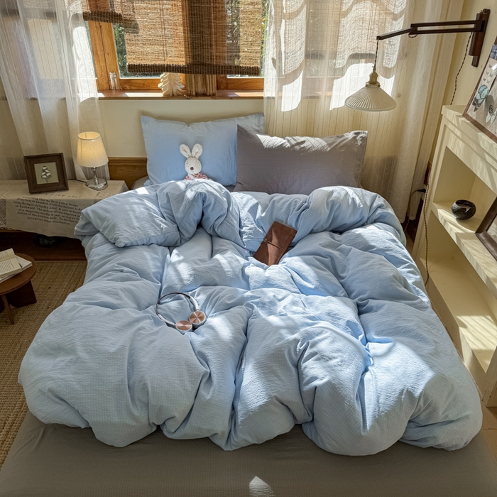 91家纺网 家纺一手货源 找家纺 港岛妹妹 2026新款云感纱混搭纯色双拼四件套 混搭 海盐蓝灰