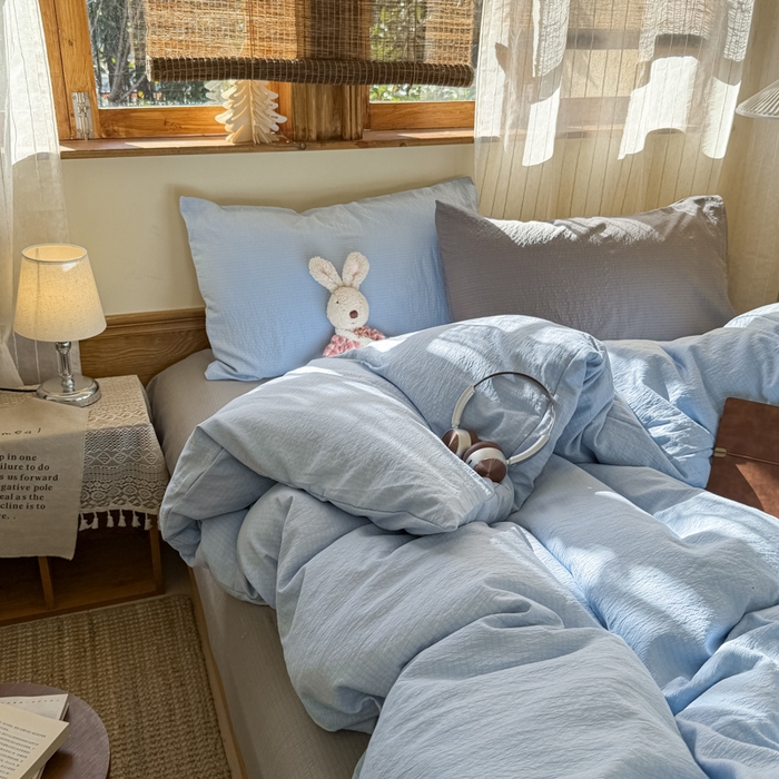 91家纺网 家纺一手货源 找家纺 港岛妹妹 2026新款云感纱混搭纯色双拼四件套 混搭 海盐蓝灰