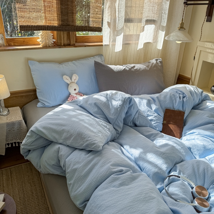 91家纺网 家纺一手货源 找家纺 港岛妹妹 2026新款云感纱混搭纯色双拼四件套 混搭 海盐蓝灰