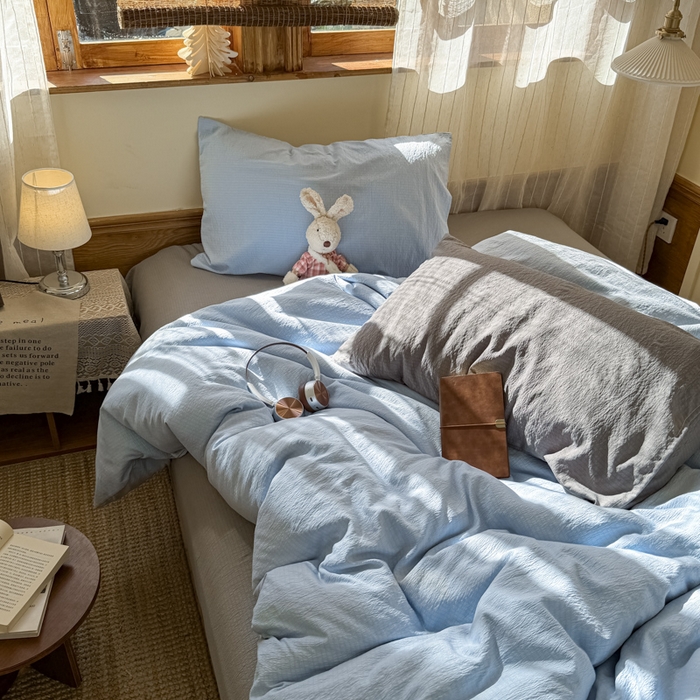 91家纺网 家纺一手货源 找家纺 港岛妹妹 2026新款云感纱混搭纯色双拼四件套 混搭 海盐蓝灰