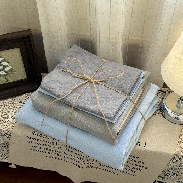 91家纺网 家纺一手货源 找家纺 港岛妹妹 2026新款云感纱混搭纯色双拼四件套 混搭 海盐蓝灰