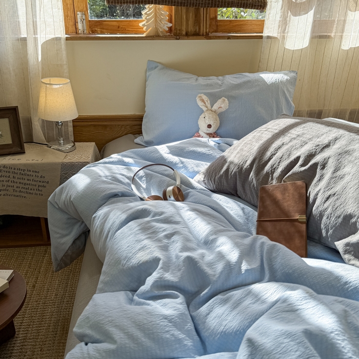 91家纺网 家纺一手货源 找家纺 港岛妹妹 2026新款云感纱混搭纯色双拼四件套 混搭 海盐蓝灰