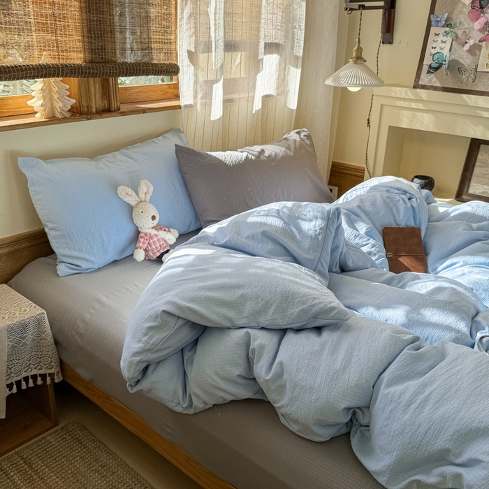 91家纺网 家纺一手货源 找家纺 港岛妹妹 2026新款云感纱混搭纯色双拼四件套 混搭 海盐蓝灰