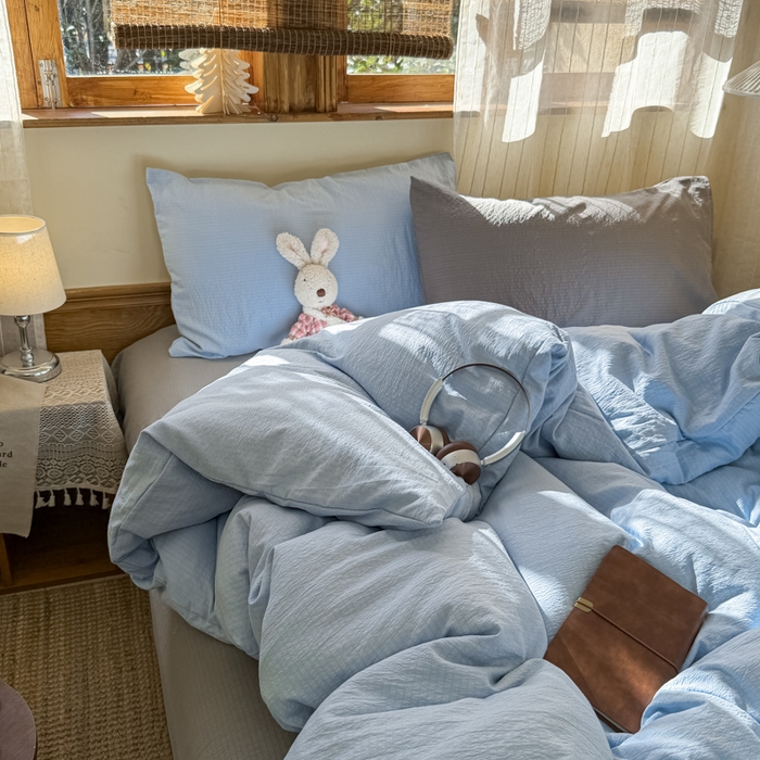 91家纺网 家纺一手货源 找家纺 港岛妹妹 2026新款云感纱混搭纯色双拼四件套 混搭 海盐蓝灰