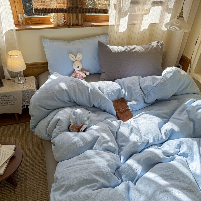 91家纺网 家纺一手货源 找家纺 港岛妹妹 2026新款云感纱混搭纯色双拼四件套 混搭 海盐蓝灰