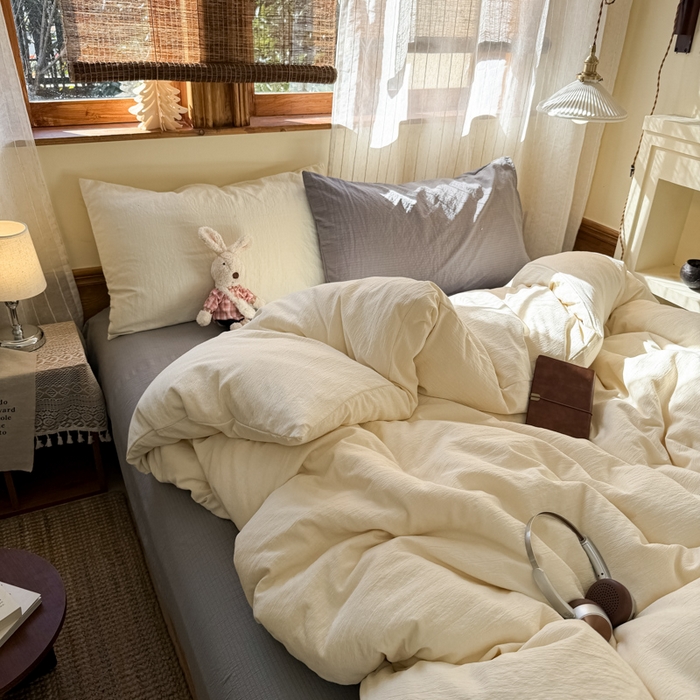 91家纺网 家纺一手货源 找家纺 港岛妹妹 2026新款云感纱混搭纯色双拼四件套 混搭 海盐芽白