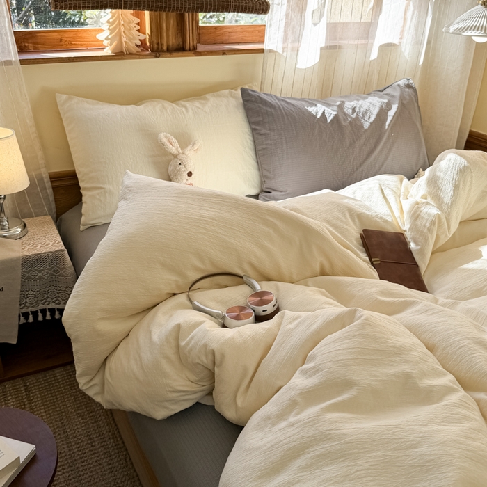 91家纺网 家纺一手货源 找家纺 港岛妹妹 2026新款云感纱混搭纯色双拼四件套 混搭 海盐芽白