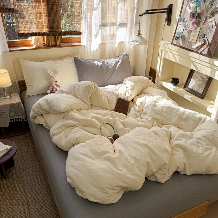 91家纺网 家纺一手货源 找家纺 港岛妹妹 2026新款云感纱混搭纯色双拼四件套 混搭 海盐芽白