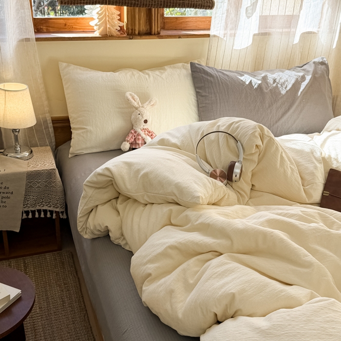 91家纺网 家纺一手货源 找家纺 港岛妹妹 2026新款云感纱混搭纯色双拼四件套 混搭 海盐芽白