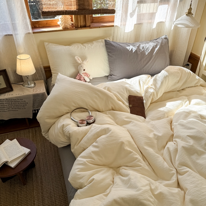 91家纺网 家纺一手货源 找家纺 港岛妹妹 2026新款云感纱混搭纯色双拼四件套 混搭 海盐芽白