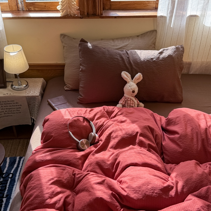 91家纺网 家纺一手货源 找家纺 港岛妹妹 2026新款云感纱混搭纯色双拼四件套 混搭 红红日记