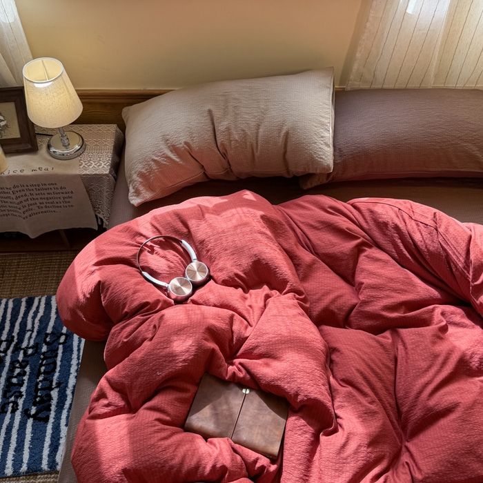 91家纺网 家纺一手货源 找家纺 港岛妹妹 2026新款云感纱混搭纯色双拼四件套 混搭 红红日记