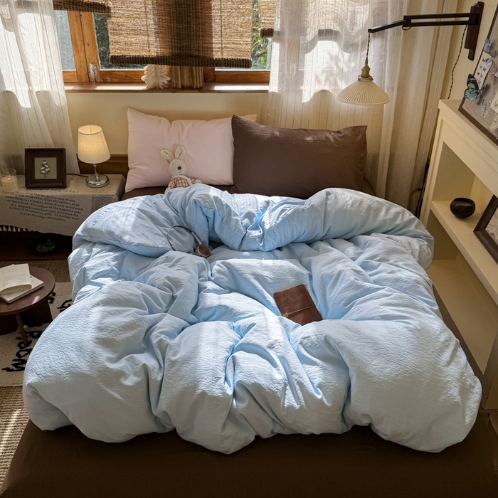 91家纺网 家纺一手货源 找家纺 港岛妹妹 2026新款云感纱混搭纯色双拼四件套 混搭 梦幻星海