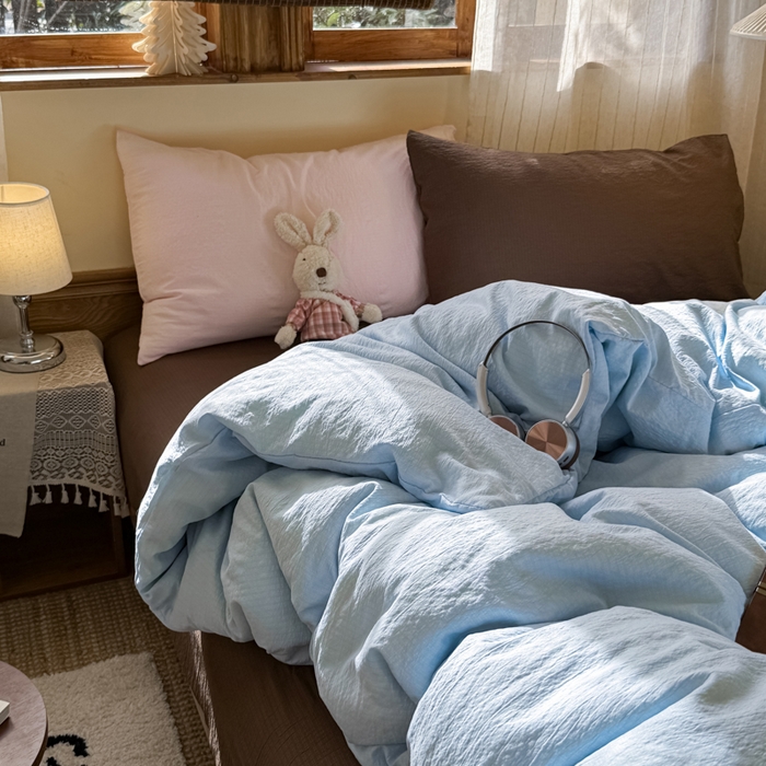 91家纺网 家纺一手货源 找家纺 港岛妹妹 2026新款云感纱混搭纯色双拼四件套 混搭 梦幻星海