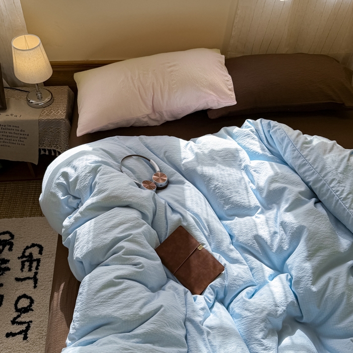 91家纺网 家纺一手货源 找家纺 港岛妹妹 2026新款云感纱混搭纯色双拼四件套 混搭 梦幻星海