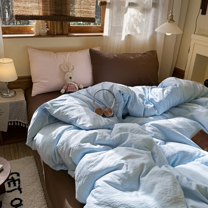 91家纺网 家纺一手货源 找家纺 港岛妹妹 2026新款云感纱混搭纯色双拼四件套 混搭 梦幻星海