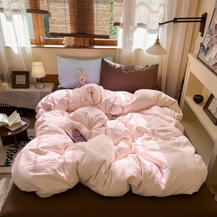 91家纺网 家纺一手货源 找家纺 港岛妹妹 2026新款云感纱混搭纯色双拼四件套 混搭 蜜糖少女