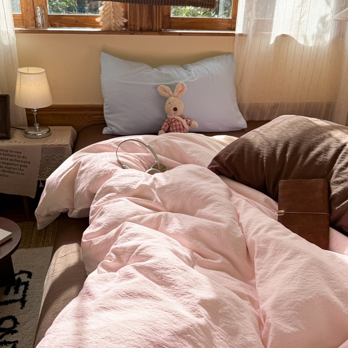 91家纺网 家纺一手货源 找家纺 港岛妹妹 2026新款云感纱混搭纯色双拼四件套 混搭 蜜糖少女