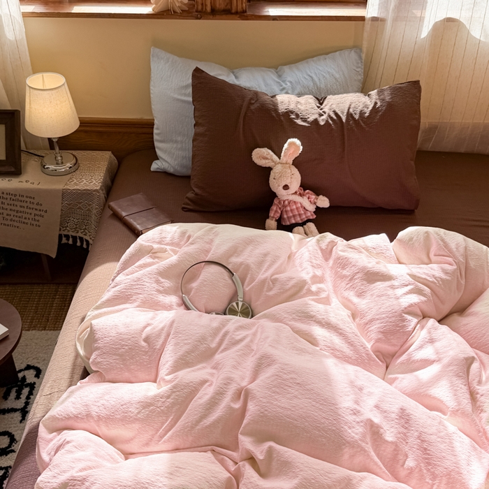 91家纺网 家纺一手货源 找家纺 港岛妹妹 2026新款云感纱混搭纯色双拼四件套 混搭 蜜糖少女