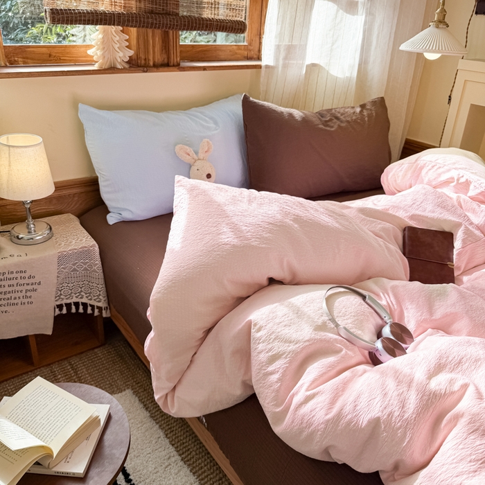 91家纺网 家纺一手货源 找家纺 港岛妹妹 2026新款云感纱混搭纯色双拼四件套 混搭 蜜糖少女