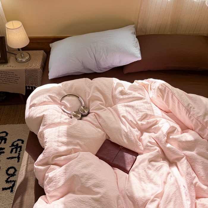 91家纺网 家纺一手货源 找家纺 港岛妹妹 2026新款云感纱混搭纯色双拼四件套 混搭 蜜糖少女