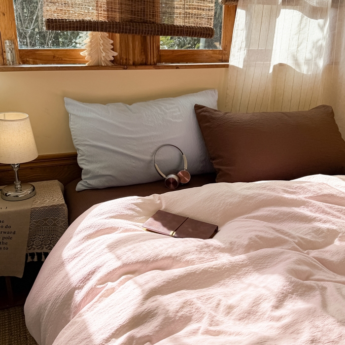 91家纺网 家纺一手货源 找家纺 港岛妹妹 2026新款云感纱混搭纯色双拼四件套 混搭 蜜糖少女