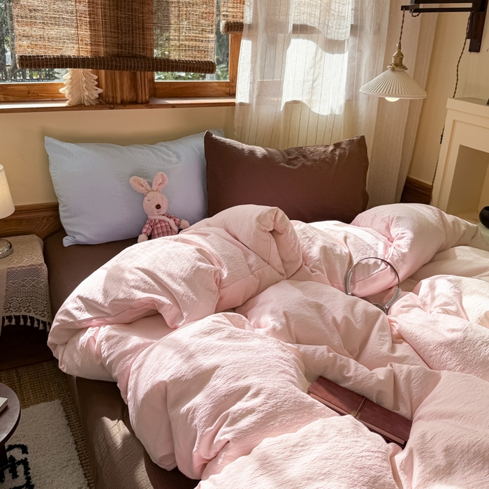 91家纺网 家纺一手货源 找家纺 港岛妹妹 2026新款云感纱混搭纯色双拼四件套 混搭 蜜糖少女