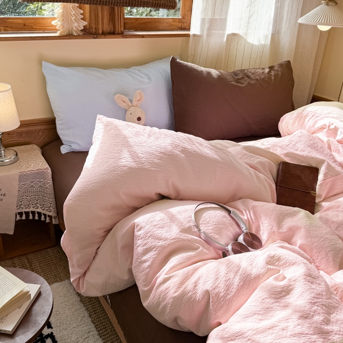 91家纺网 家纺一手货源 找家纺 港岛妹妹 2026新款云感纱混搭纯色双拼四件套 混搭 蜜糖少女