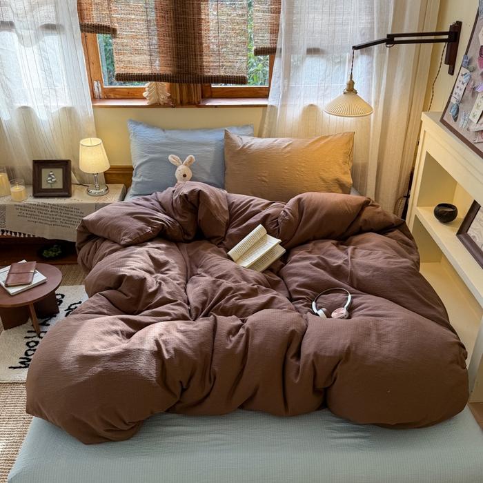 91家纺网 家纺一手货源 找家纺 港岛妹妹 2026新款云感纱混搭纯色双拼四件套 混搭 夏日栗色