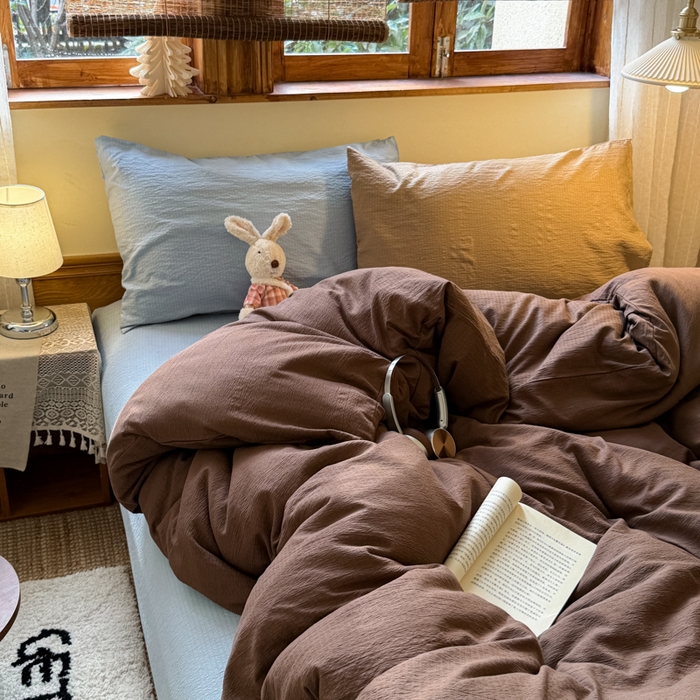 91家纺网 家纺一手货源 找家纺 港岛妹妹 2026新款云感纱混搭纯色双拼四件套 混搭 夏日栗色