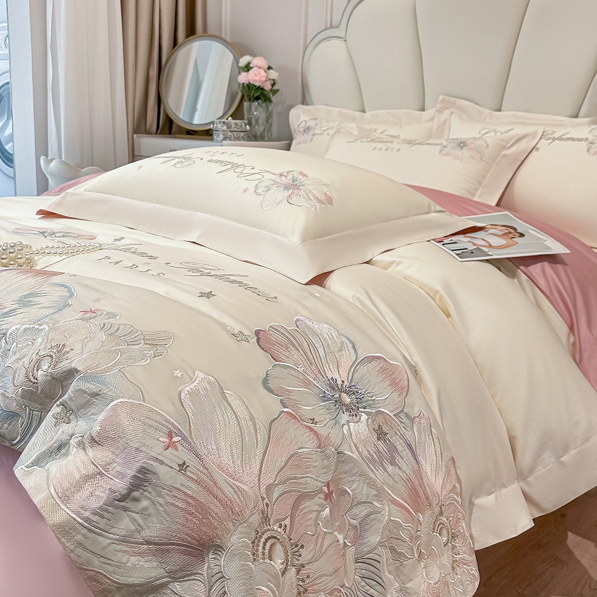 91家纺网 家纺一手货源 找家纺 （总）置顶家纺 2026新款花汐子亲肤刺绣小清新四件套