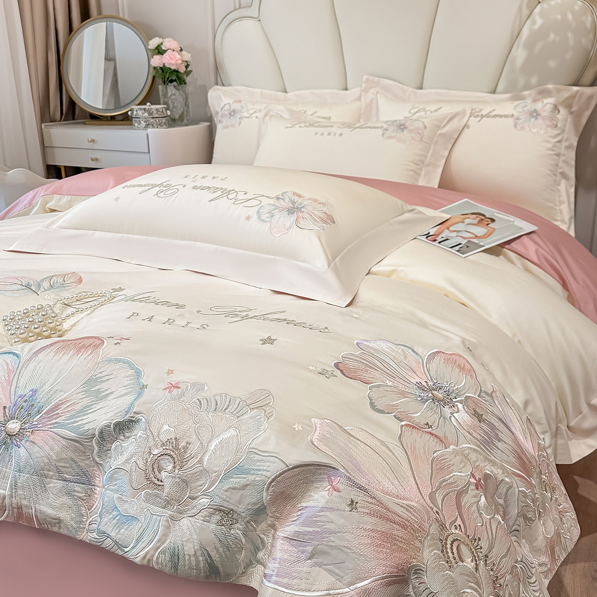 91家纺网 家纺一手货源 找家纺 （总）置顶家纺 2026新款花汐子亲肤刺绣小清新四件套