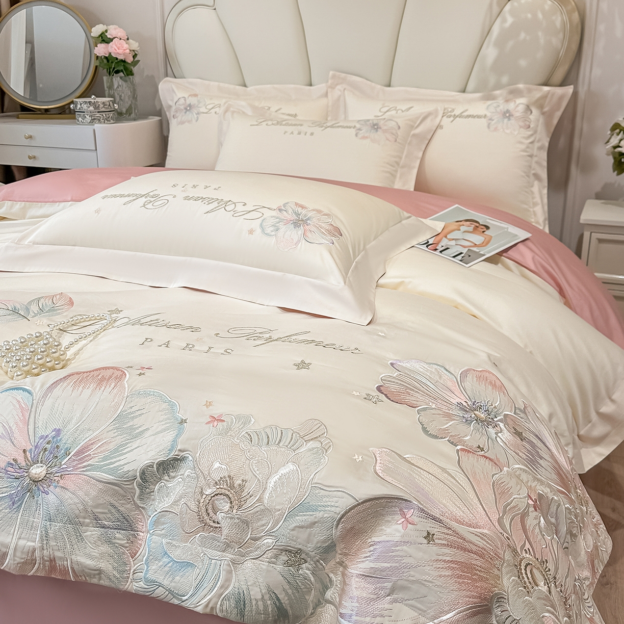 91家纺网 家纺一手货源 找家纺 （总）置顶家纺 2026新款花汐子亲肤刺绣小清新四件套