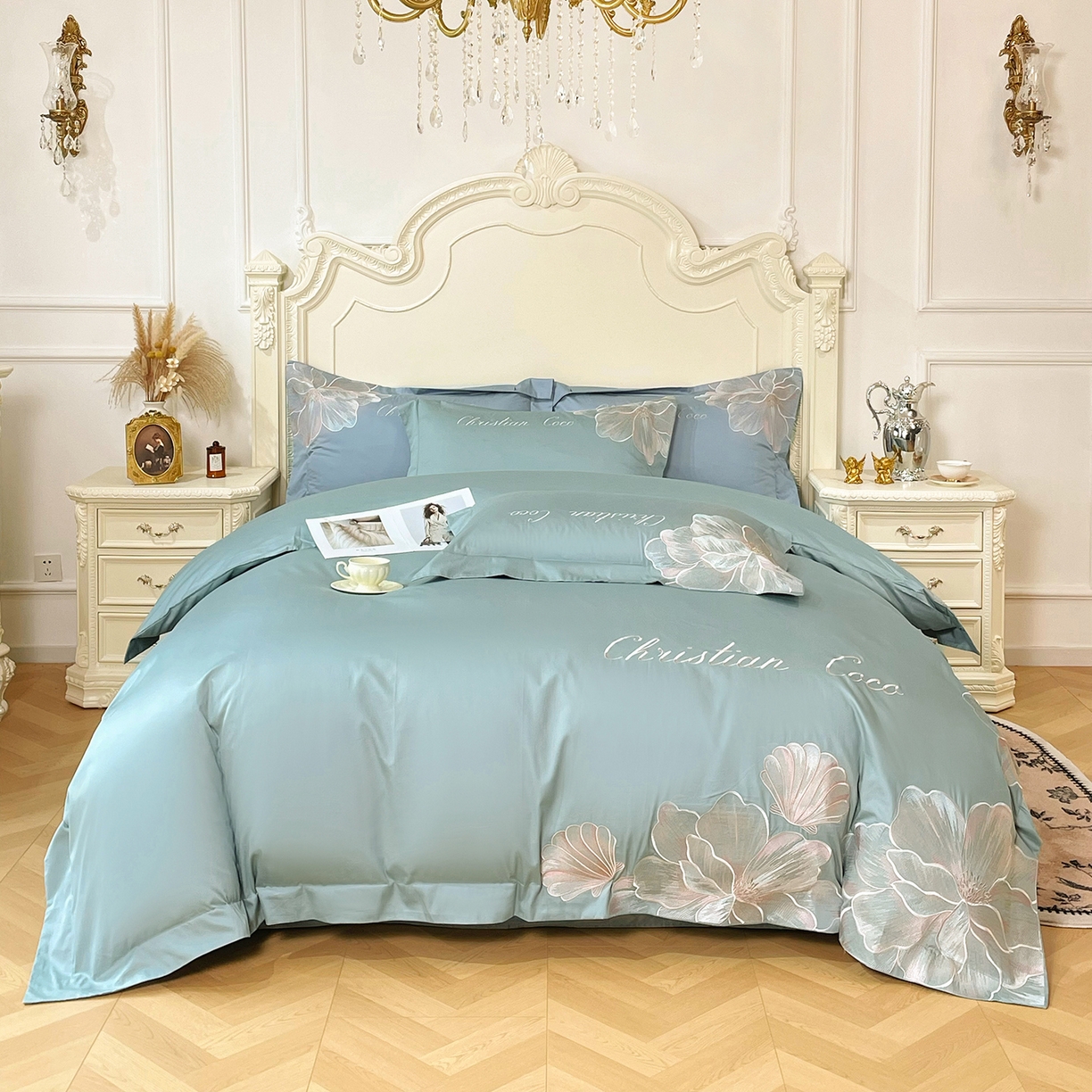 91家纺网 家纺一手货源 找家纺 （总）置顶家纺 2026新款亲肤绣花-COCO小姐亲肤棉系列四件套