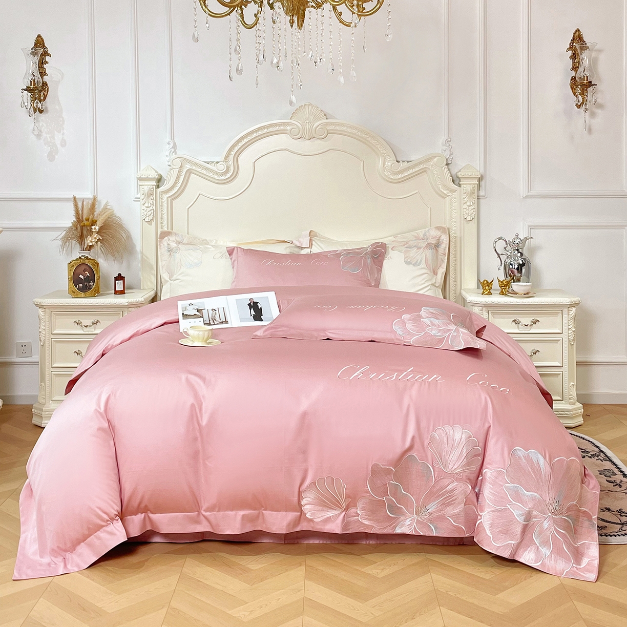 91家纺网 家纺一手货源 找家纺 （总）置顶家纺 2026新款亲肤绣花-COCO小姐亲肤棉系列四件套