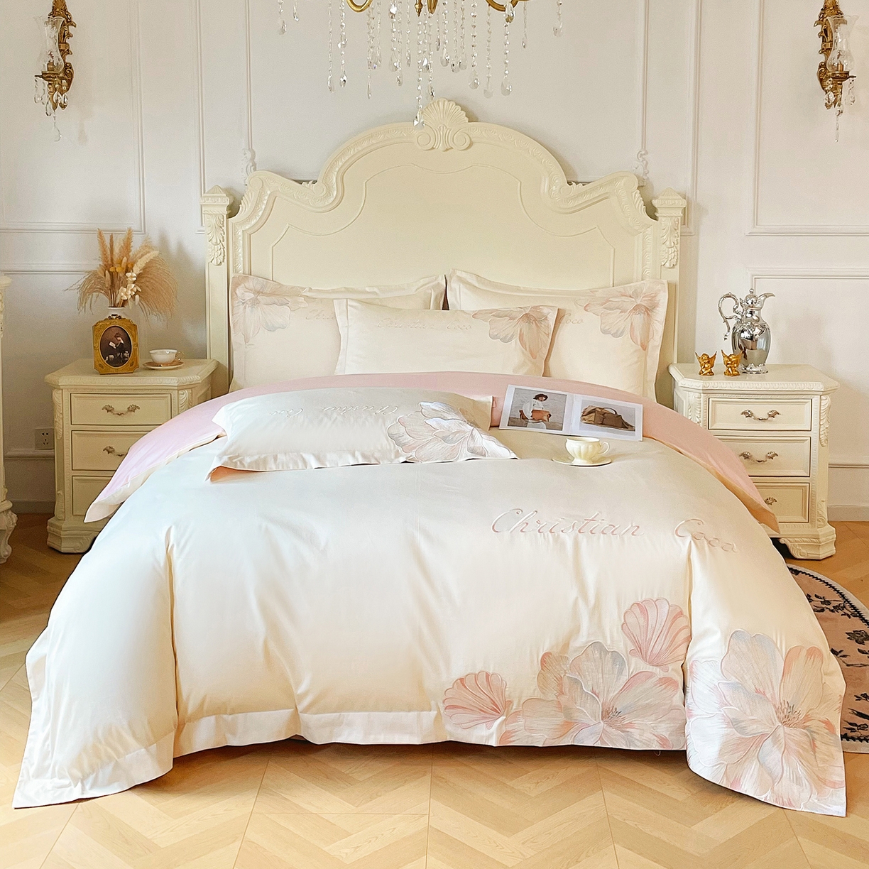 91家纺网 家纺一手货源 找家纺 （总）置顶家纺 2026新款亲肤绣花-COCO小姐亲肤棉系列四件套