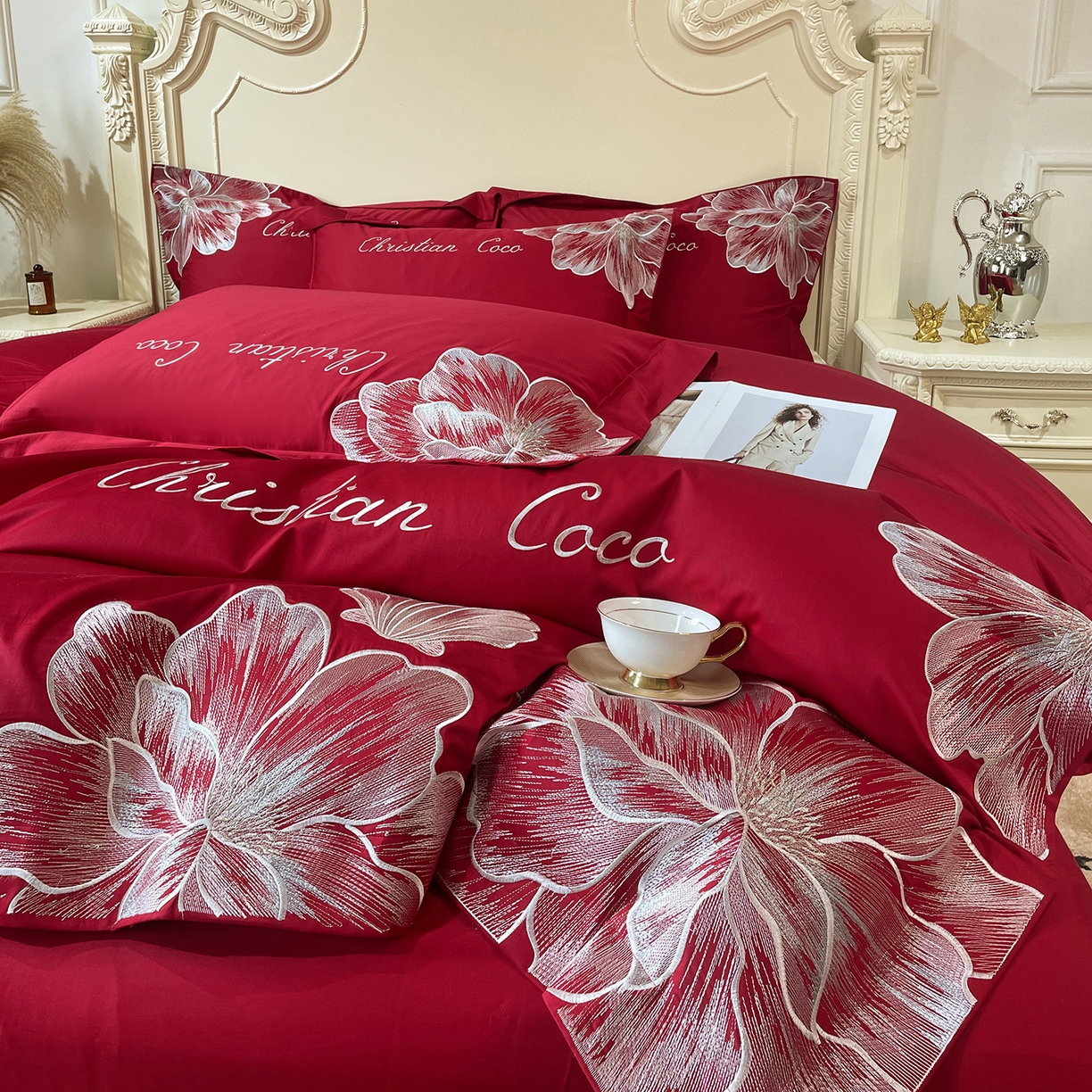 91家纺网 家纺一手货源 找家纺 （总）置顶家纺 2026新款亲肤绣花-COCO小姐亲肤棉系列四件套