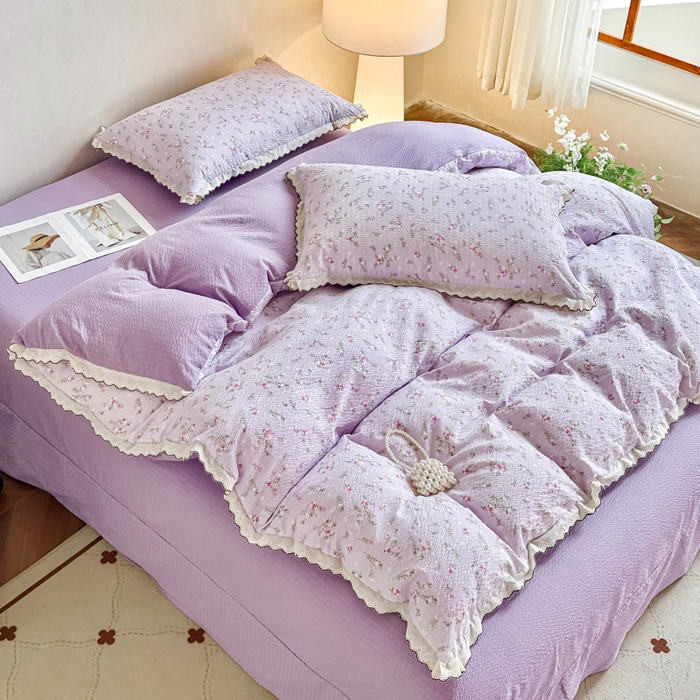 91家纺网 家纺一手货源 找家纺 尚美 2026新款M泡芙棉床单全棉绣花小花韩版四件套 M佳音