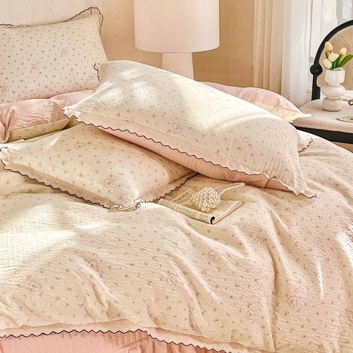 91家纺网 家纺一手货源 找家纺 （总）尚美 2026新款M泡芙棉床单全棉绣花小花韩版四件套