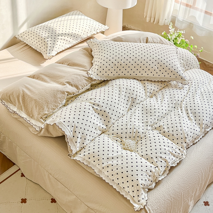 91家纺网 家纺一手货源 找家纺 尚美 2026新款M泡芙棉床单全棉绣花小花韩版四件套 M米波点