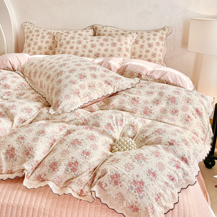 91家纺网 家纺一手货源 找家纺 尚美 2026新款M泡芙棉床单全棉绣花小花韩版四件套 M槐花落