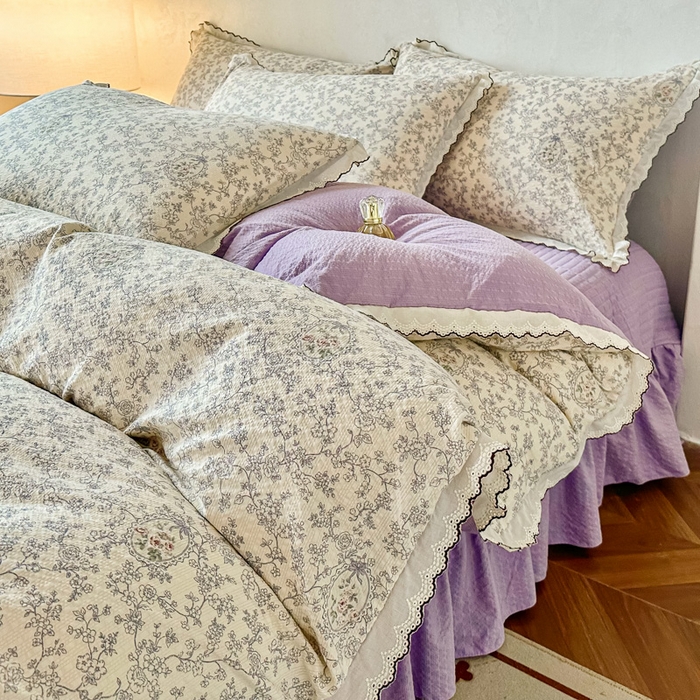91家纺网 家纺一手货源 找家纺 尚美 2026新款M泡芙棉床单全棉绣花小花韩版四件套 M紫薇花季