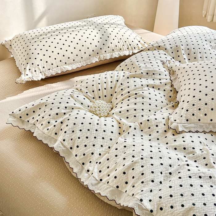 91家纺网 家纺一手货源 找家纺 尚美 2026新款M泡芙棉床单全棉绣花小花韩版四件套 M米波点