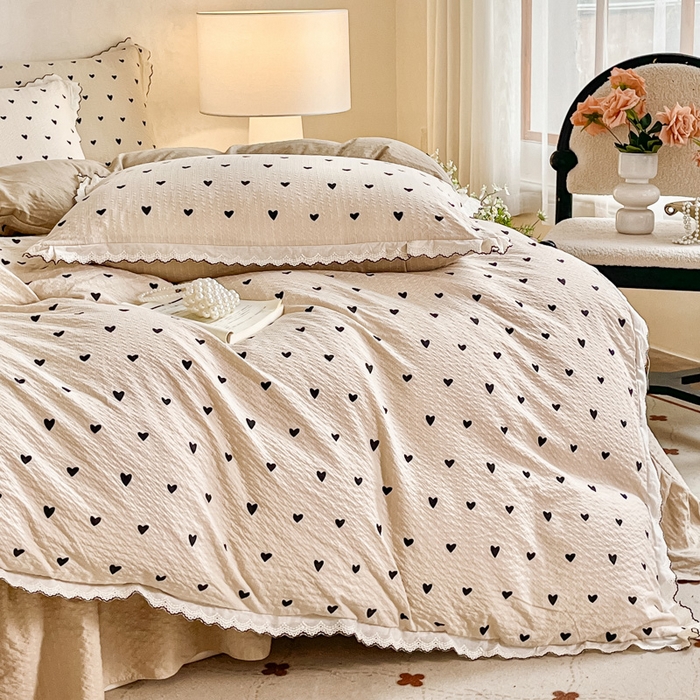 91家纺网 家纺一手货源 找家纺 尚美 2026新款M泡芙棉床单全棉绣花小花韩版四件套 M爱心卡