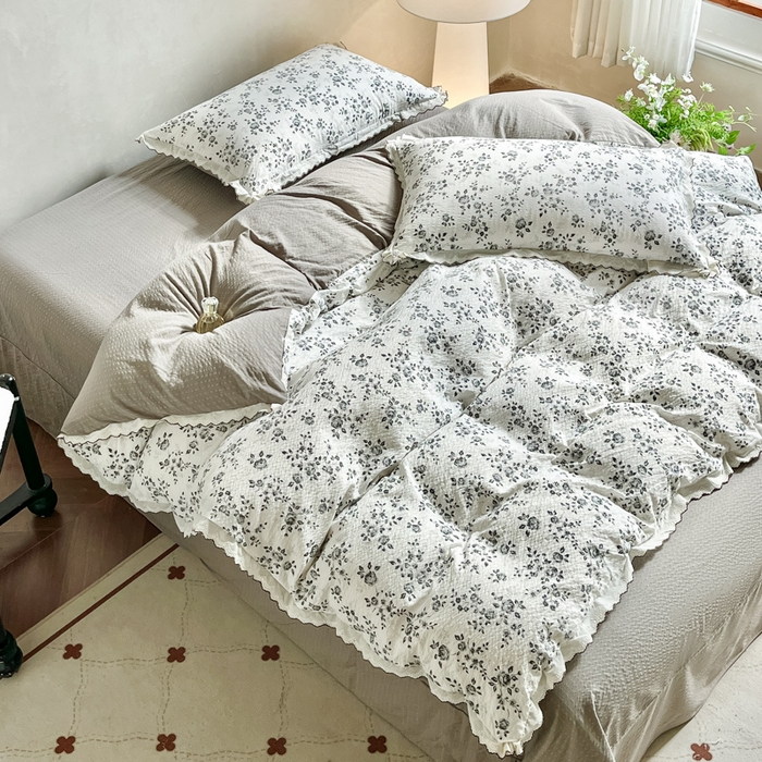 尚美 2026新款M泡芙棉床单全棉绣花小花韩版四件套 M彩绘玫瑰